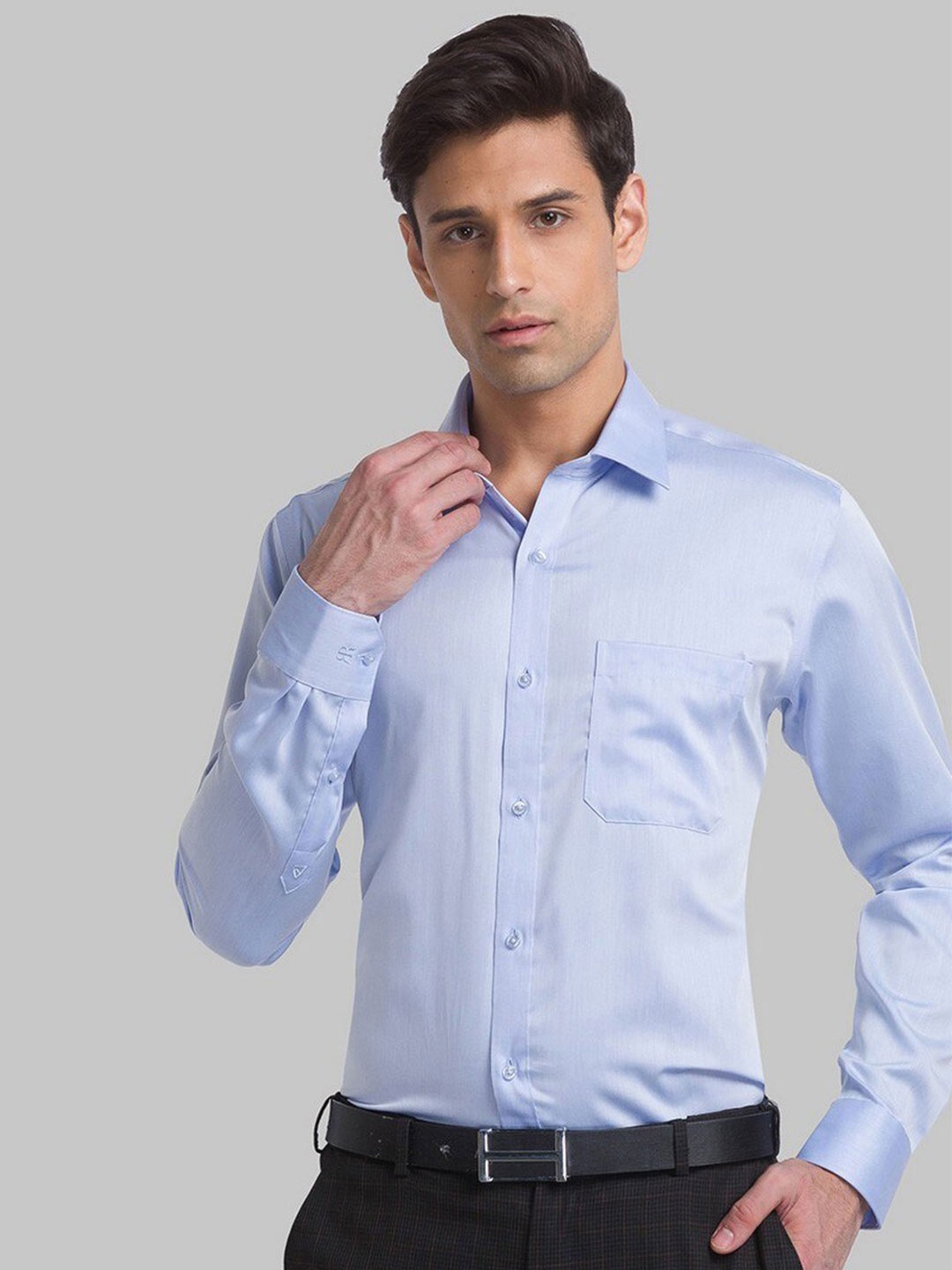 

Raymond Men Blue Solid Pure Cotton Formal Shirt