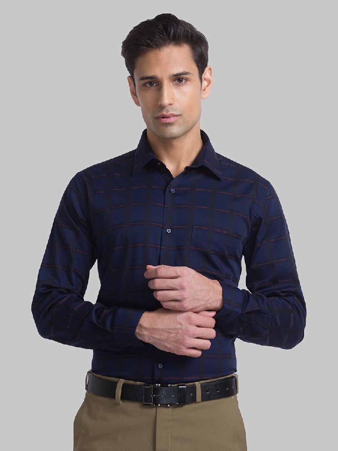 

Raymond Men Blue Checked Pure Cotton Formal Shirt