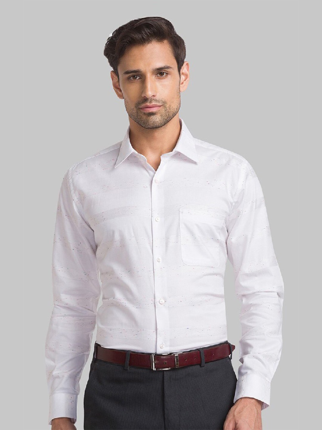 

Raymond Men White Horizontal Stripes Cotton Formal Shirt