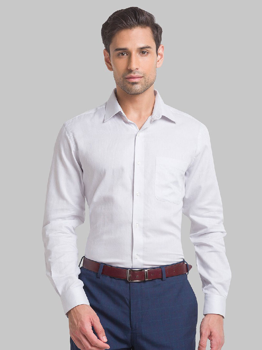 

Raymond Men Grey Solid Pure Cotton Formal Shirt