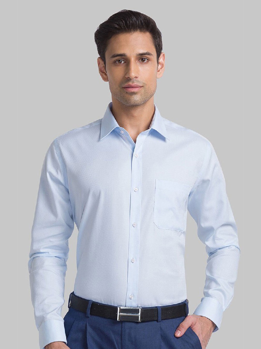 

Raymond Men Blue Solid Pure Cotton Formal Shirt