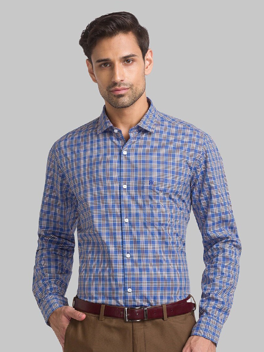 

Raymond Men Blue Checked Casual Shirt