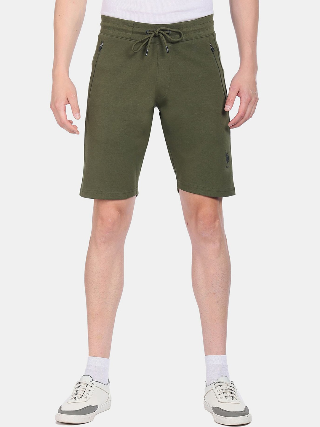 

U.S. Polo Assn. Men Olive Mid Rise Solid Knit Shorts, Green