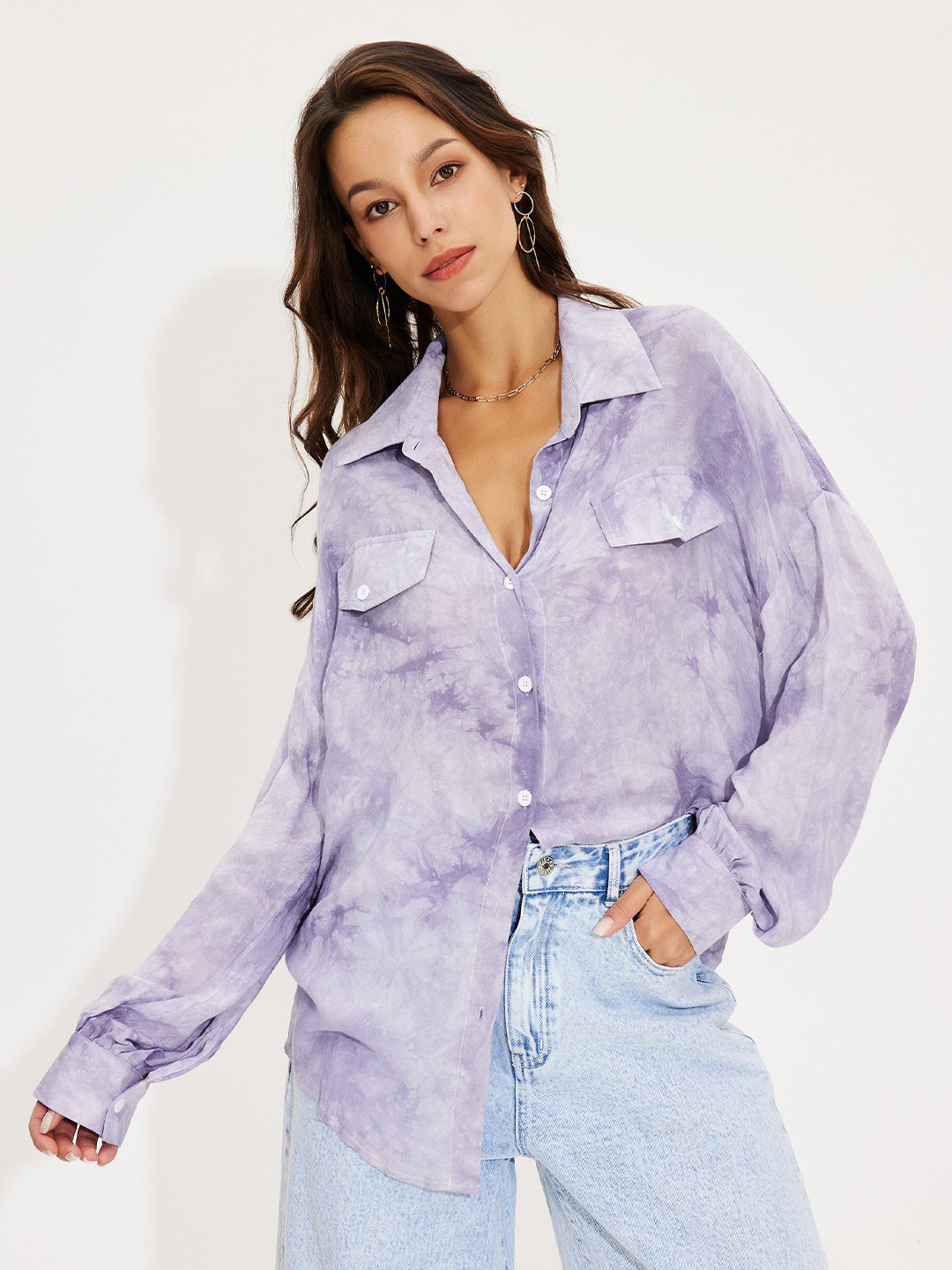 

URBANIC Women Purple Tie and Dye Print Shirt Style Top
