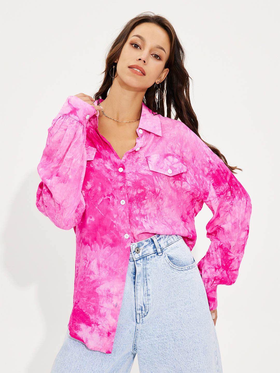 

URBANIC Women Rose Tie and Dye Shirt Style Top