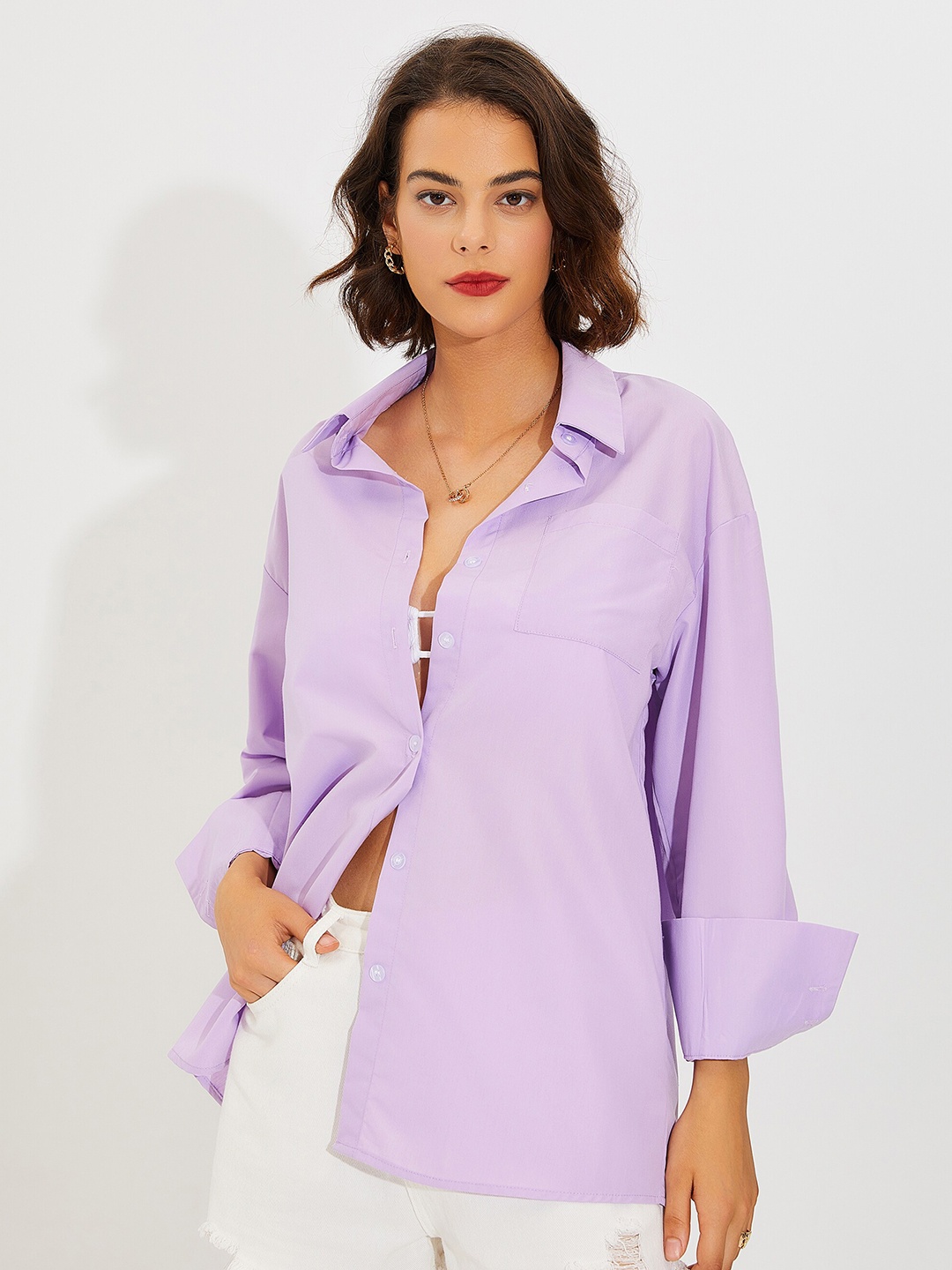 

URBANIC Women Purple Solid Shirt Style Top