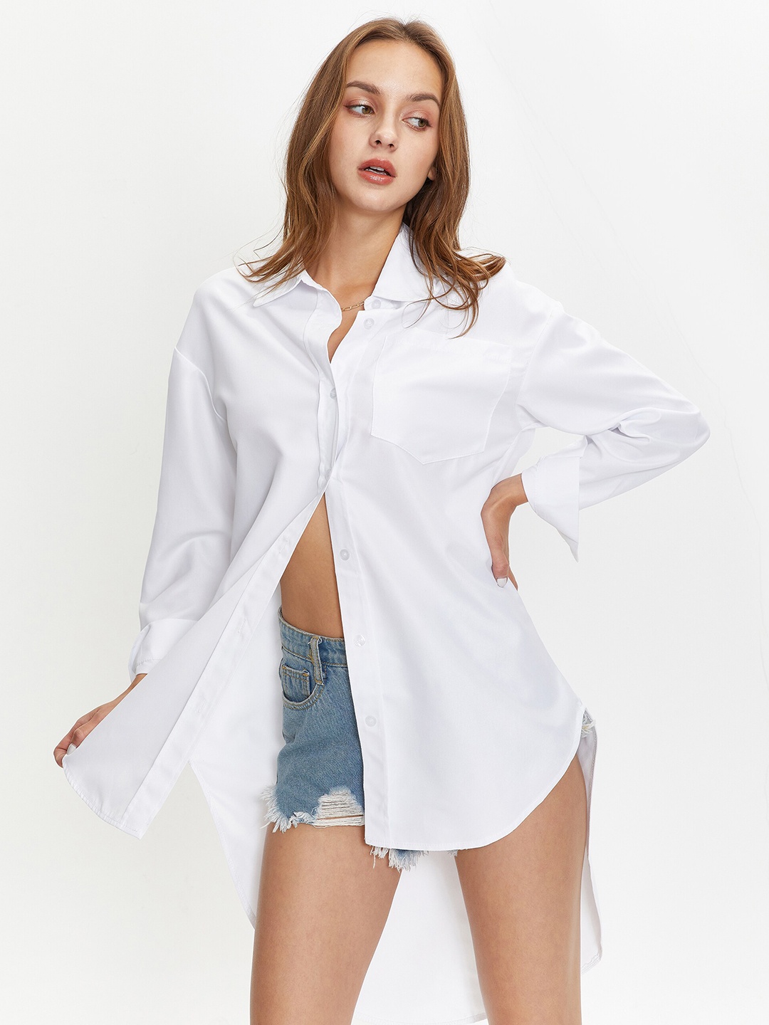 

URBANIC Women White Solid Shirt Style Top