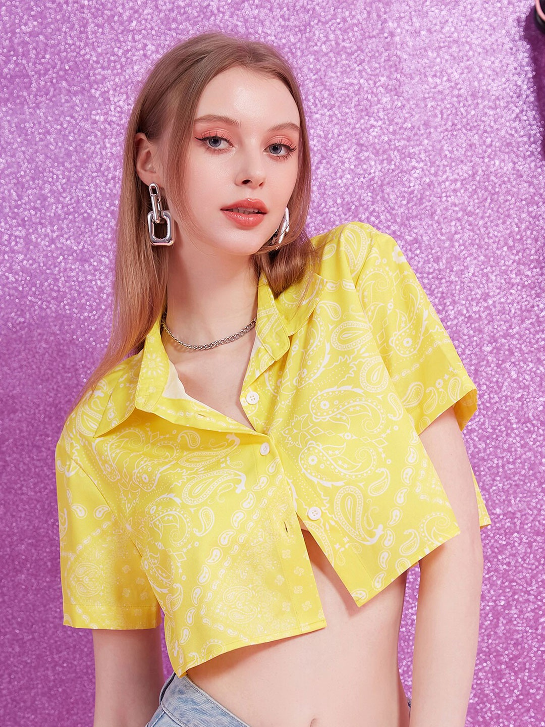 

URBANIC Yellow Print Boxy Top