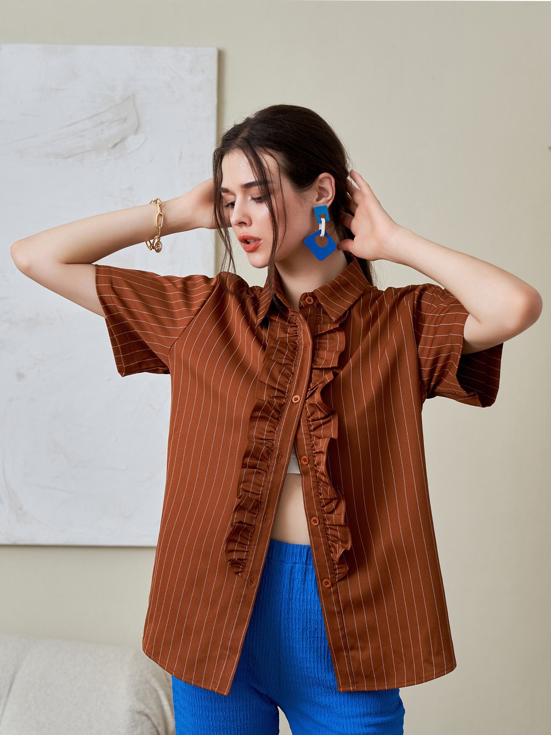 

URBANIC Brown Striped Top