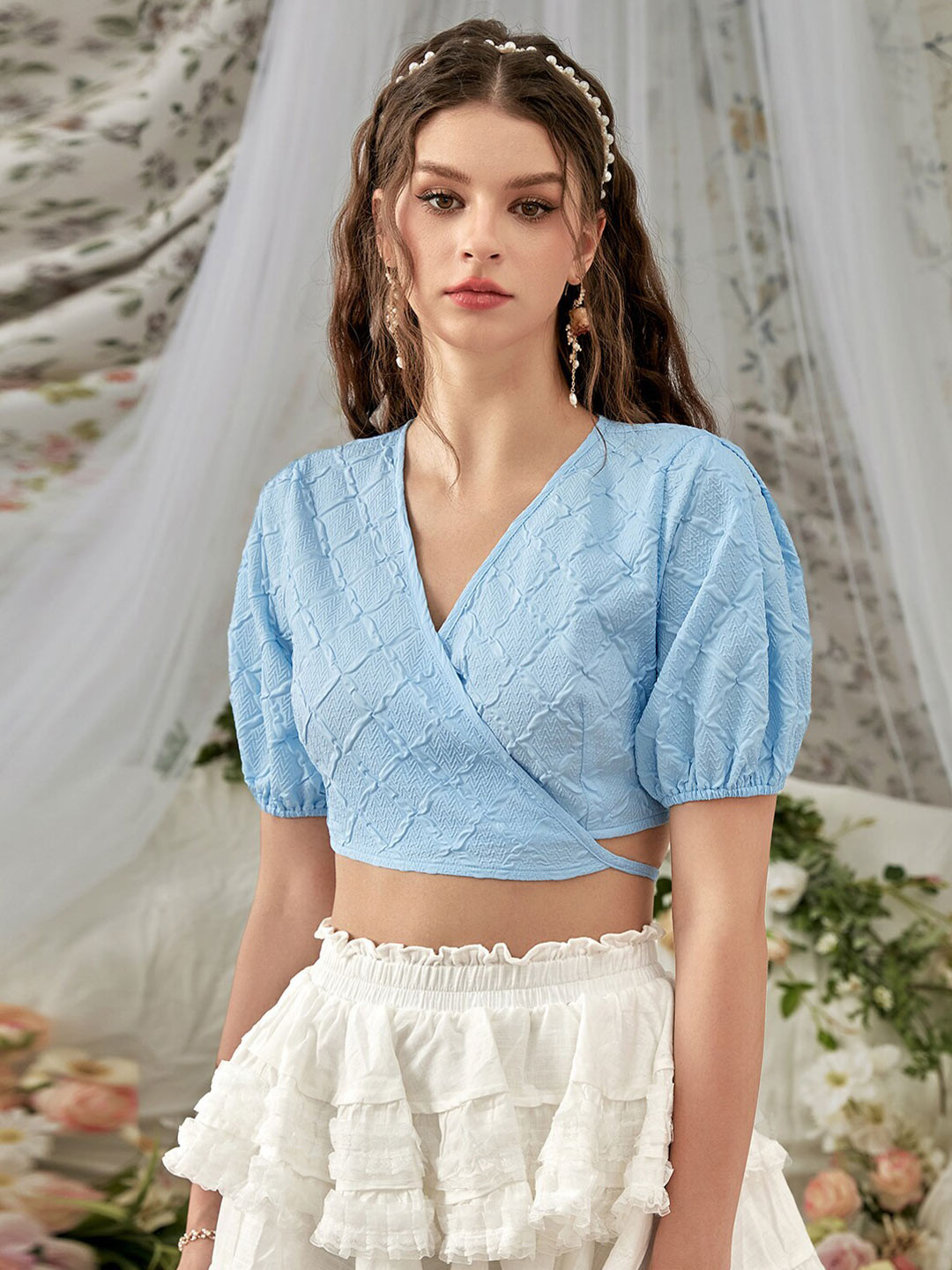 

URBANIC Blue Wrap Crop Top