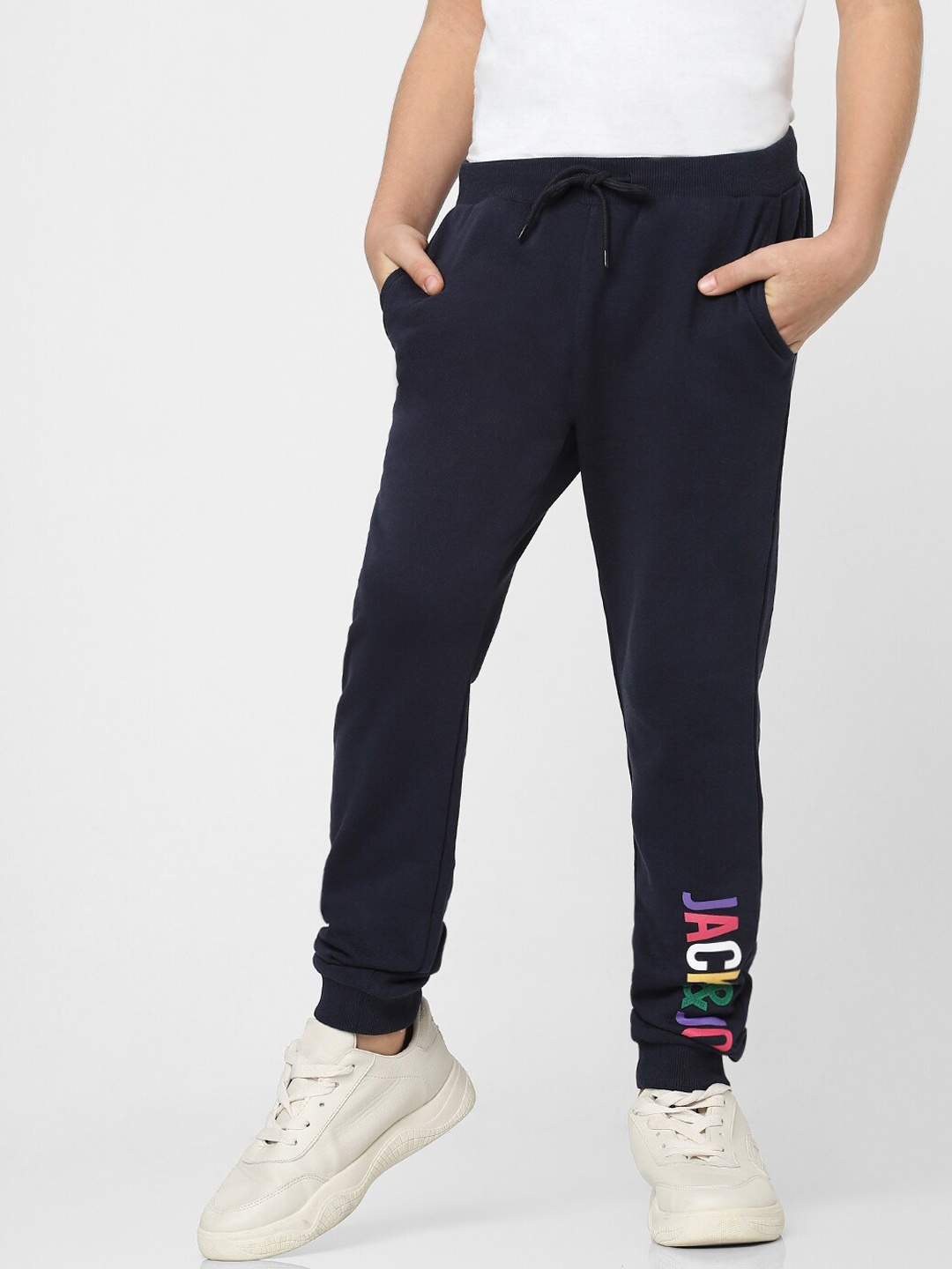 

Jack & Jones Junior Boys Navy Blue Solid Cotton Joggers