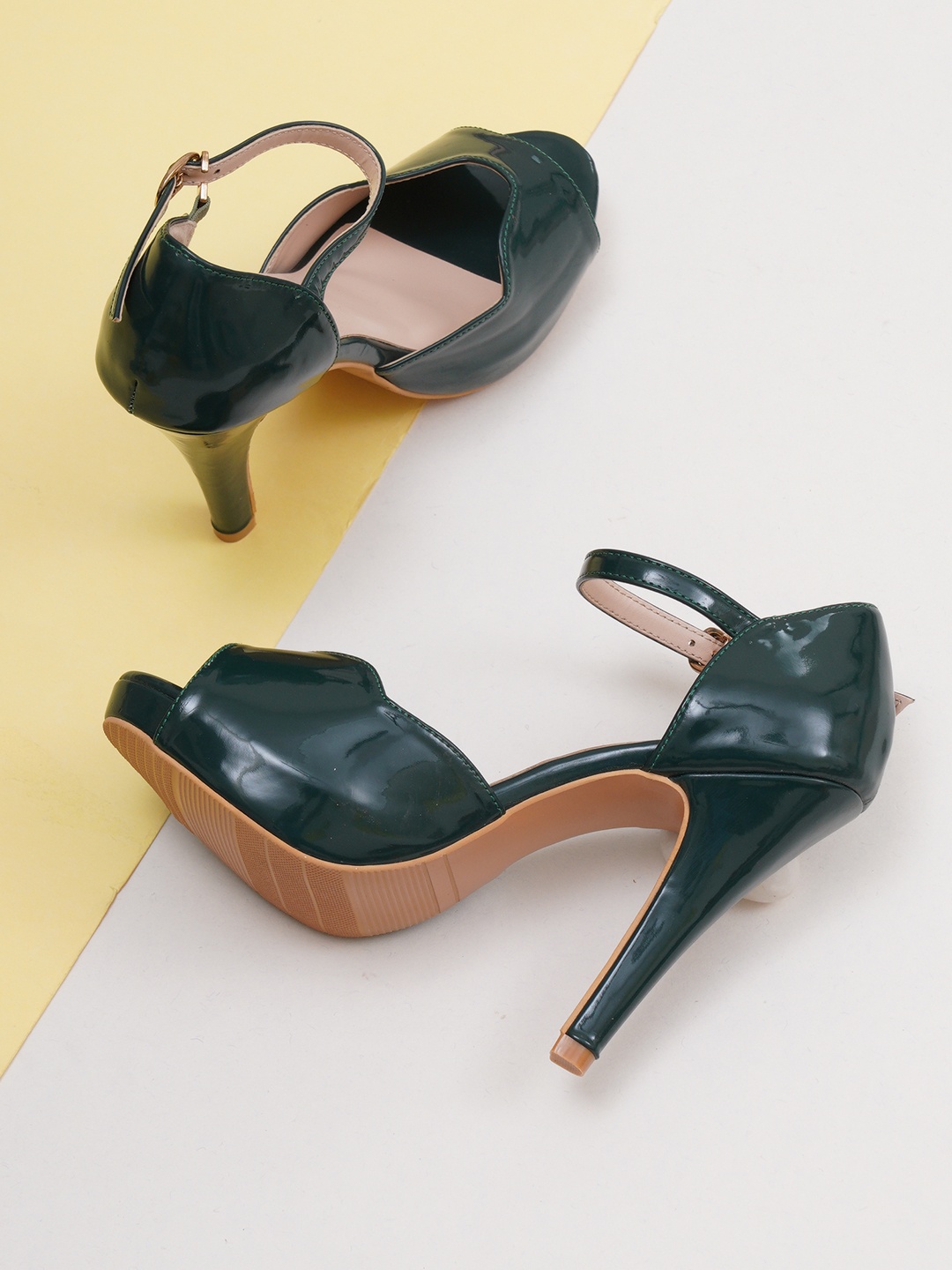 

Sherrif Shoes Green Party Stiletto Peep Toes
