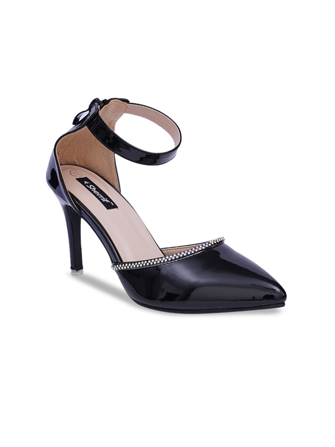 

Sherrif Shoes Black Party Kitten Pumps with Buckles