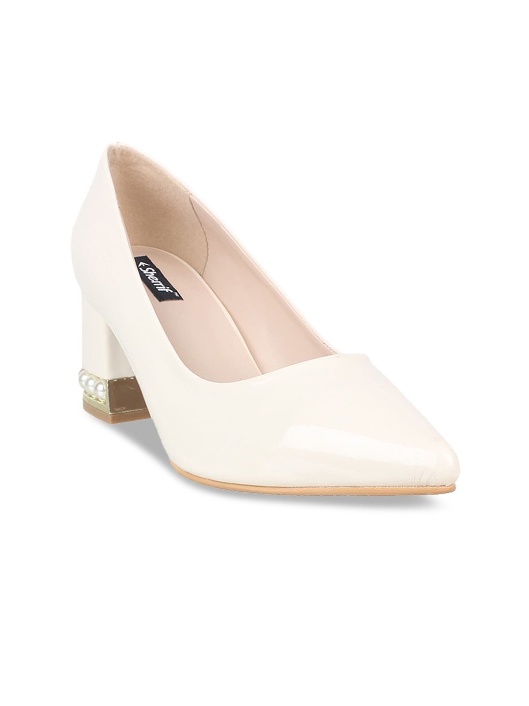 

Sherrif Shoes Cream-Coloured Block Pumps