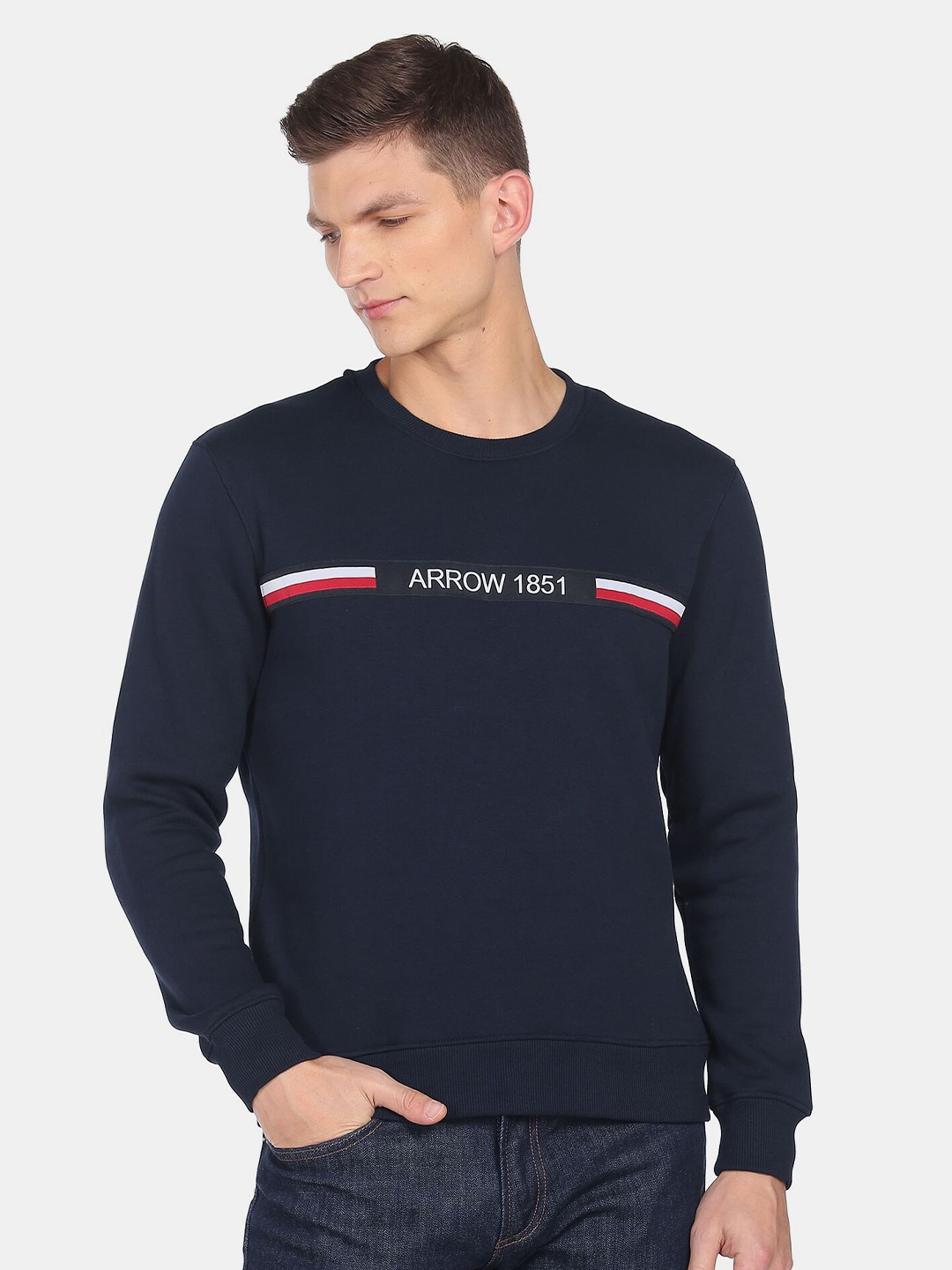 

Arrow Sport Men Navy Blue Typography Sweatshirt