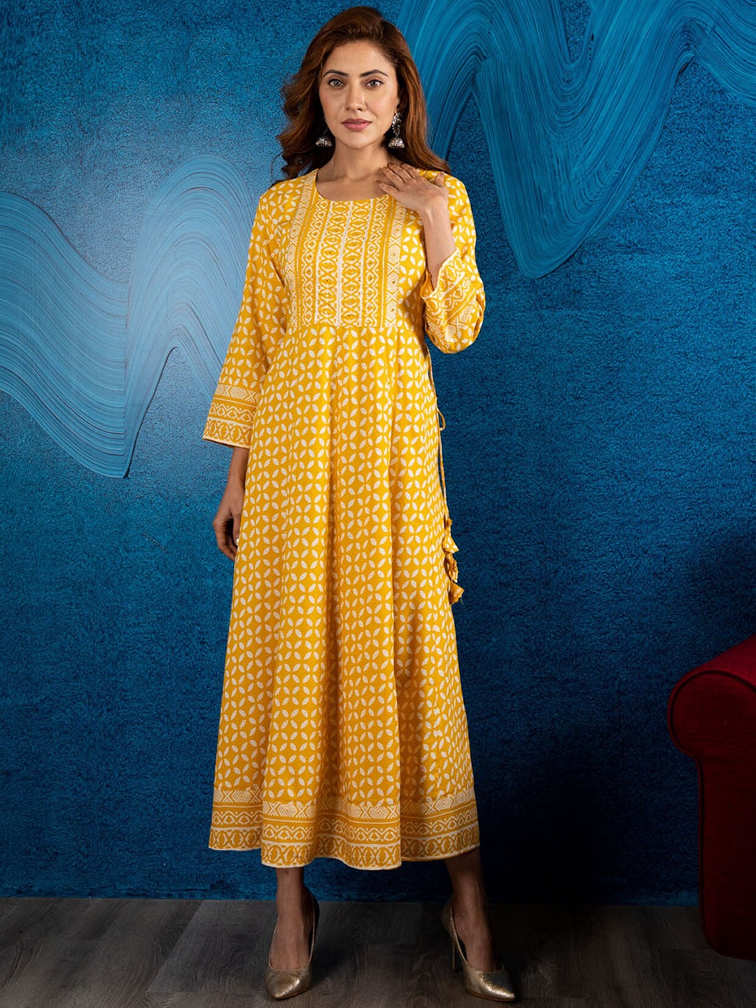 

BEATITUDE Women Yellow Ethnic Motifs Anarkali Kurta