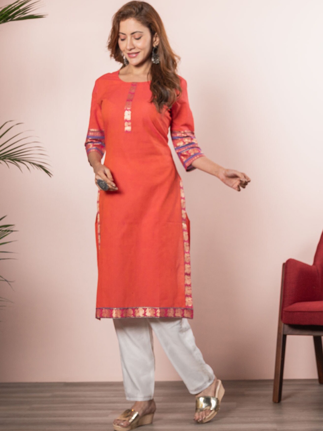 

BEATITUDE Women Pink Cotton Kurta