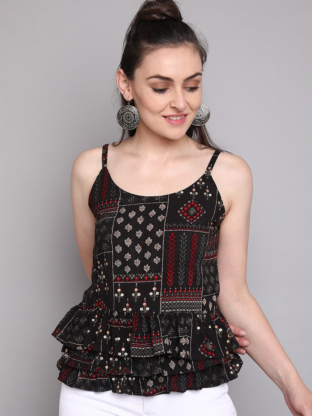 

J Turritopsis Black Print Peplum Top