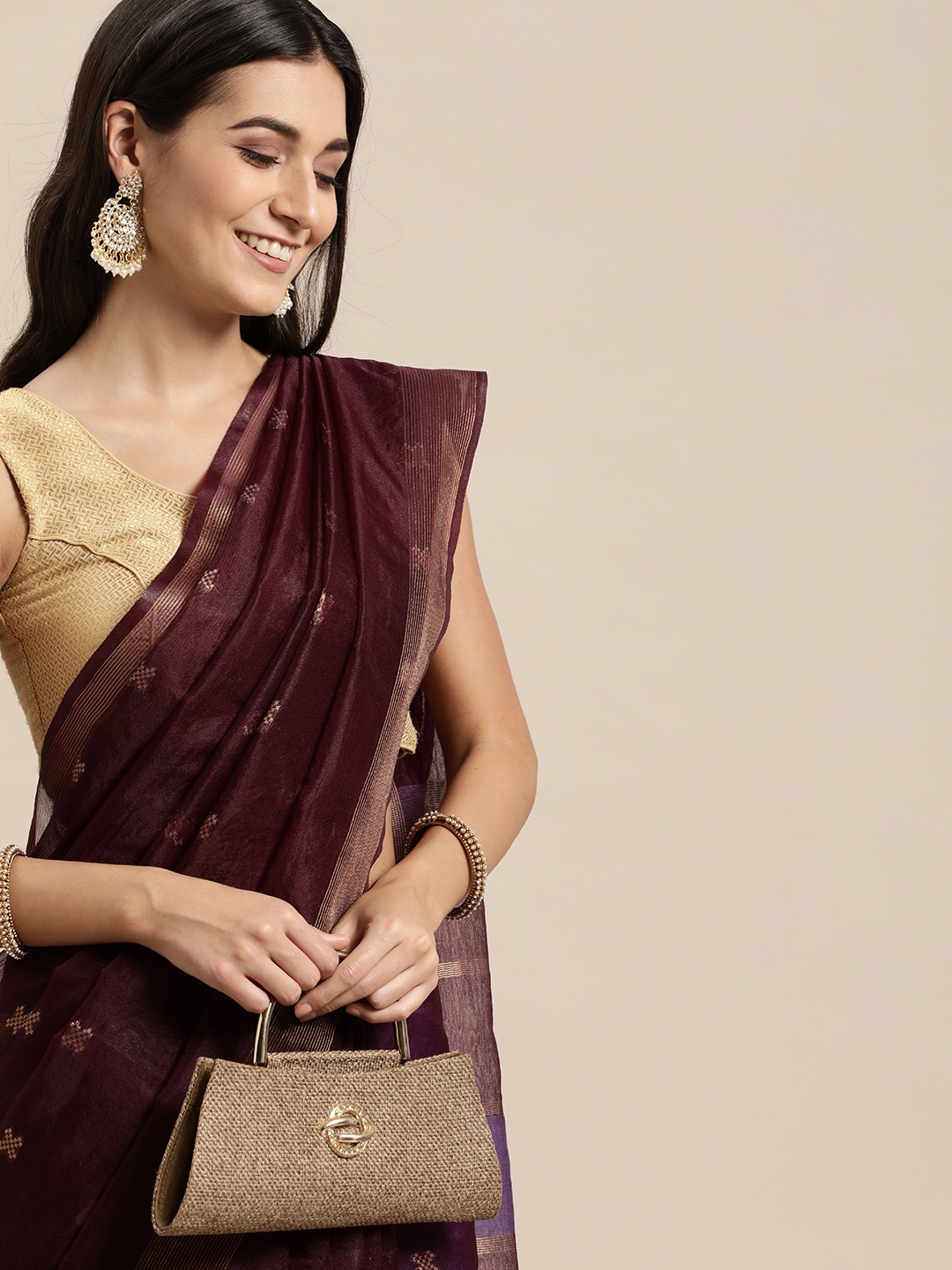 

swatika Purple & Gold-Toned Ethnic Motifs Zari Organza Bhagalpuri Saree