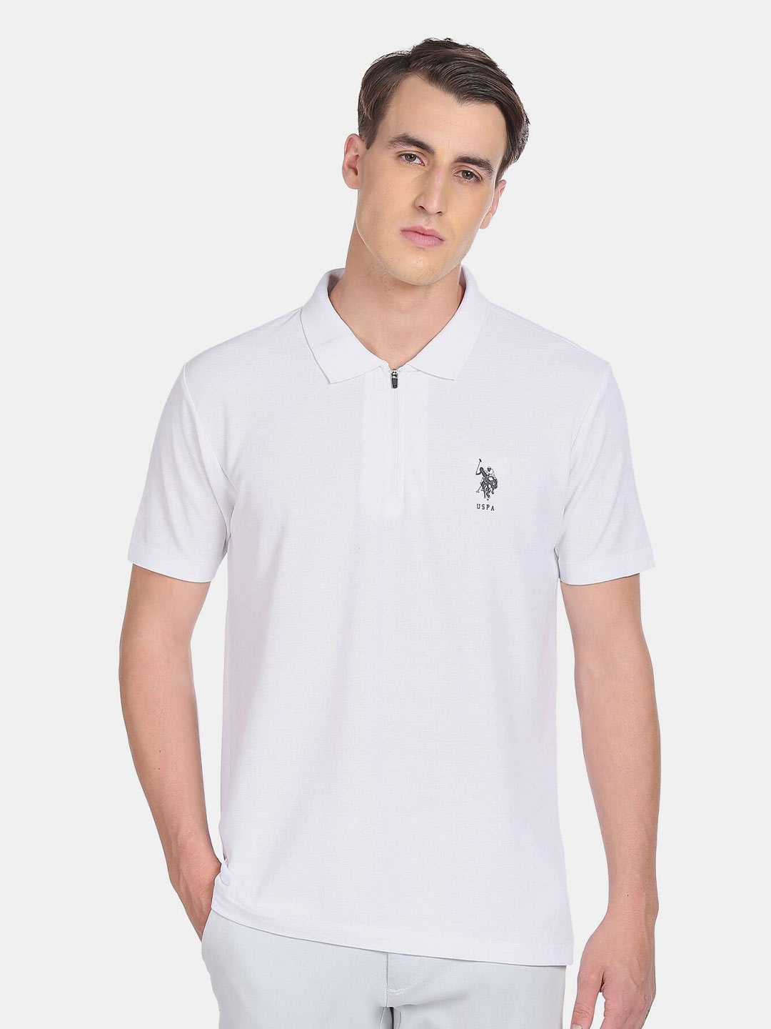

U S Polo Assn Men White Polo Collar T-shirt