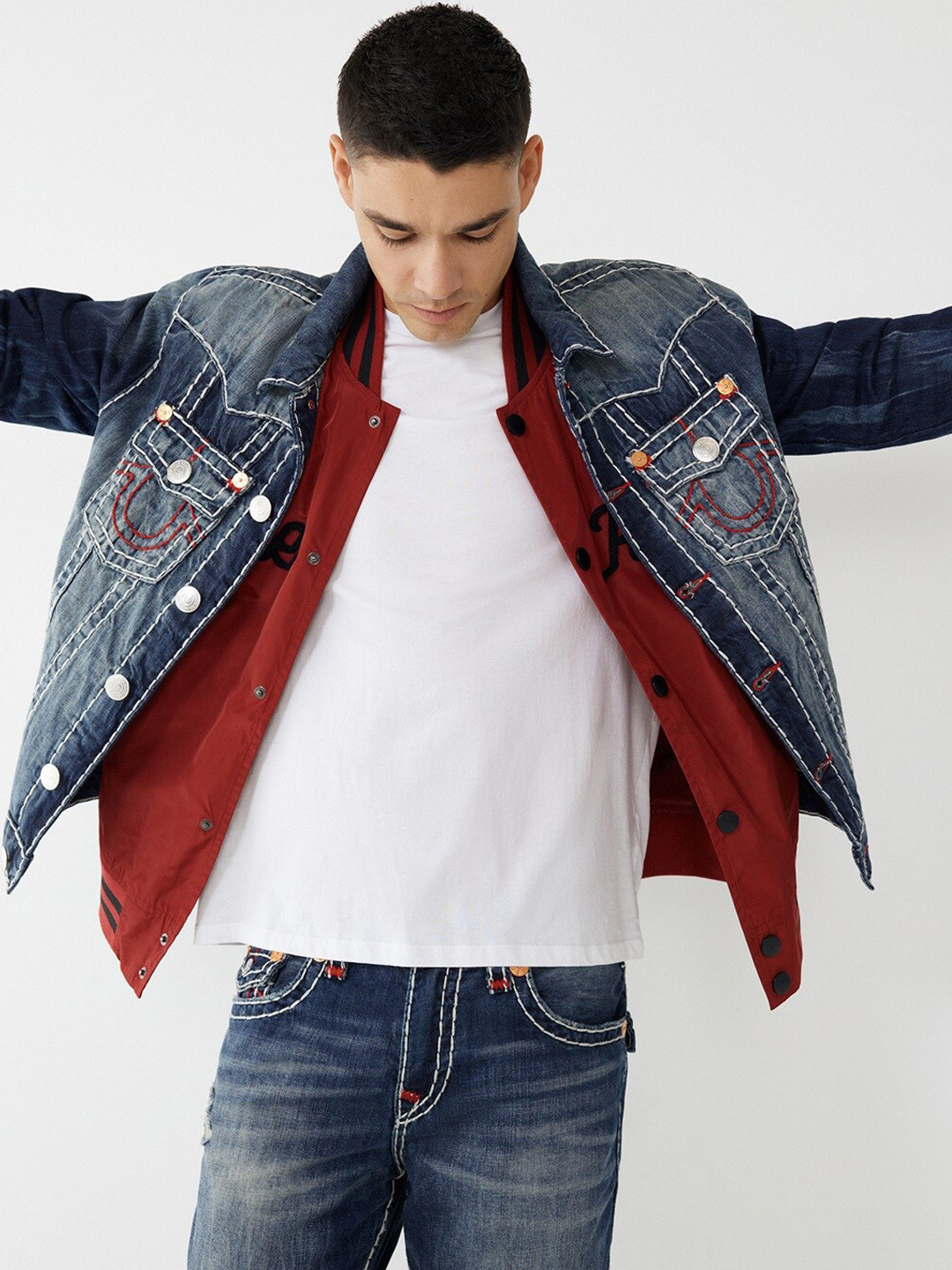 

True Religion Men Blue Washed Lightweight Cotton Jacket