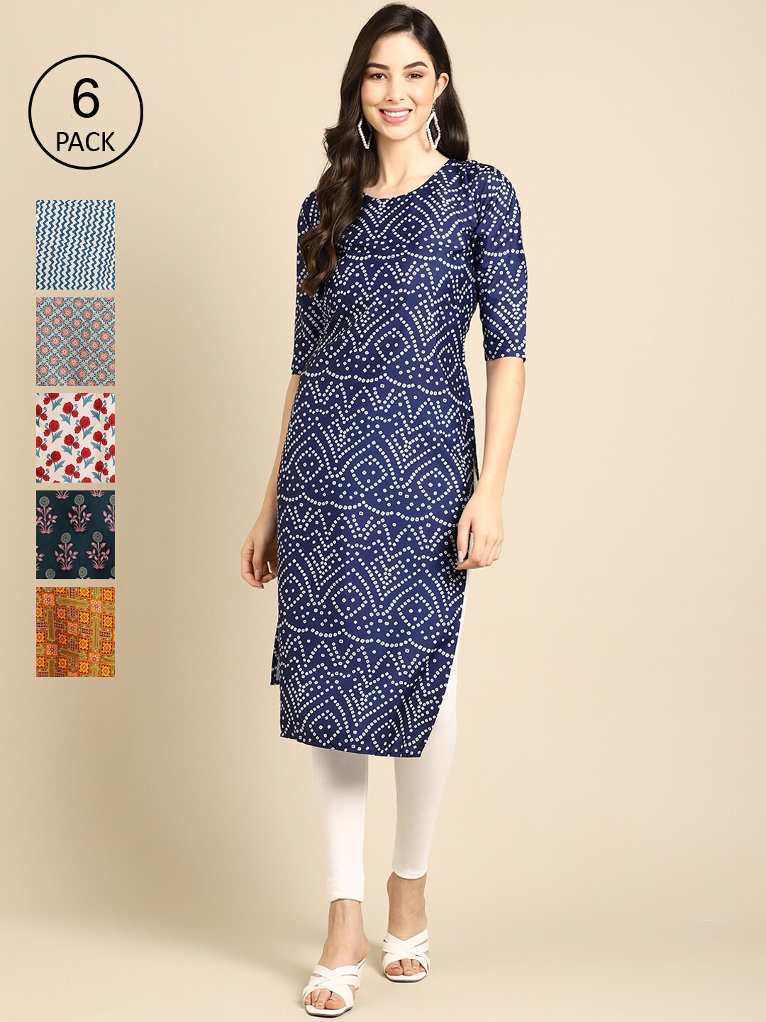 

Ethnic basket Women Pack of 6 Crepe Kurta, Blue