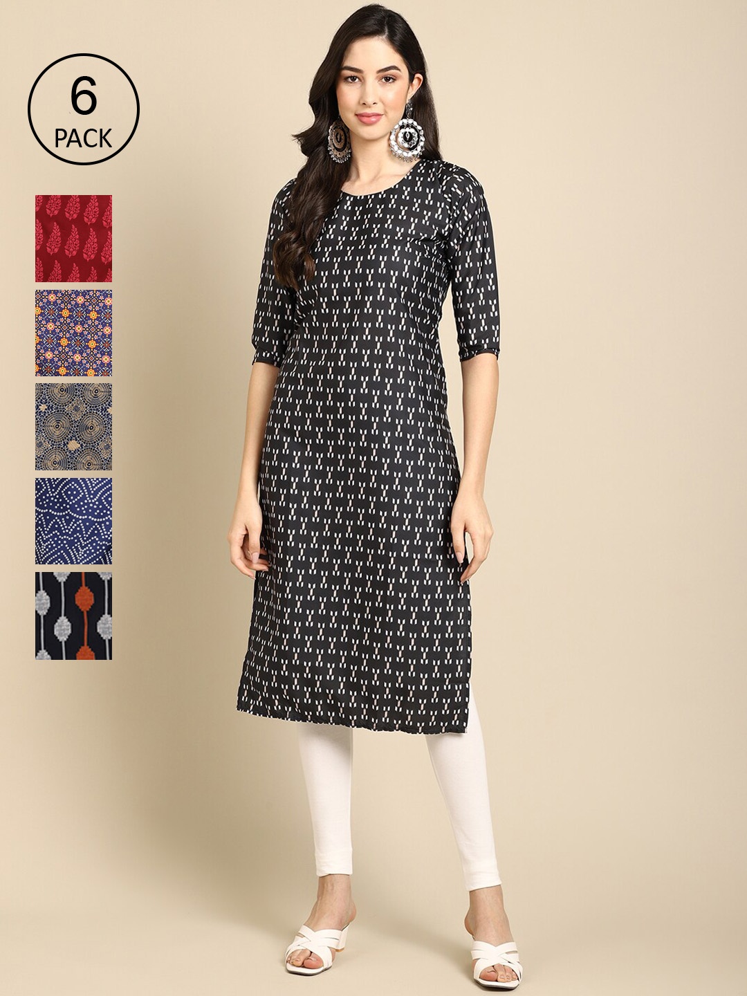 

Ethnic basket Women Multicoloured Floral Printed Block Print Crepe Kurta, Multi