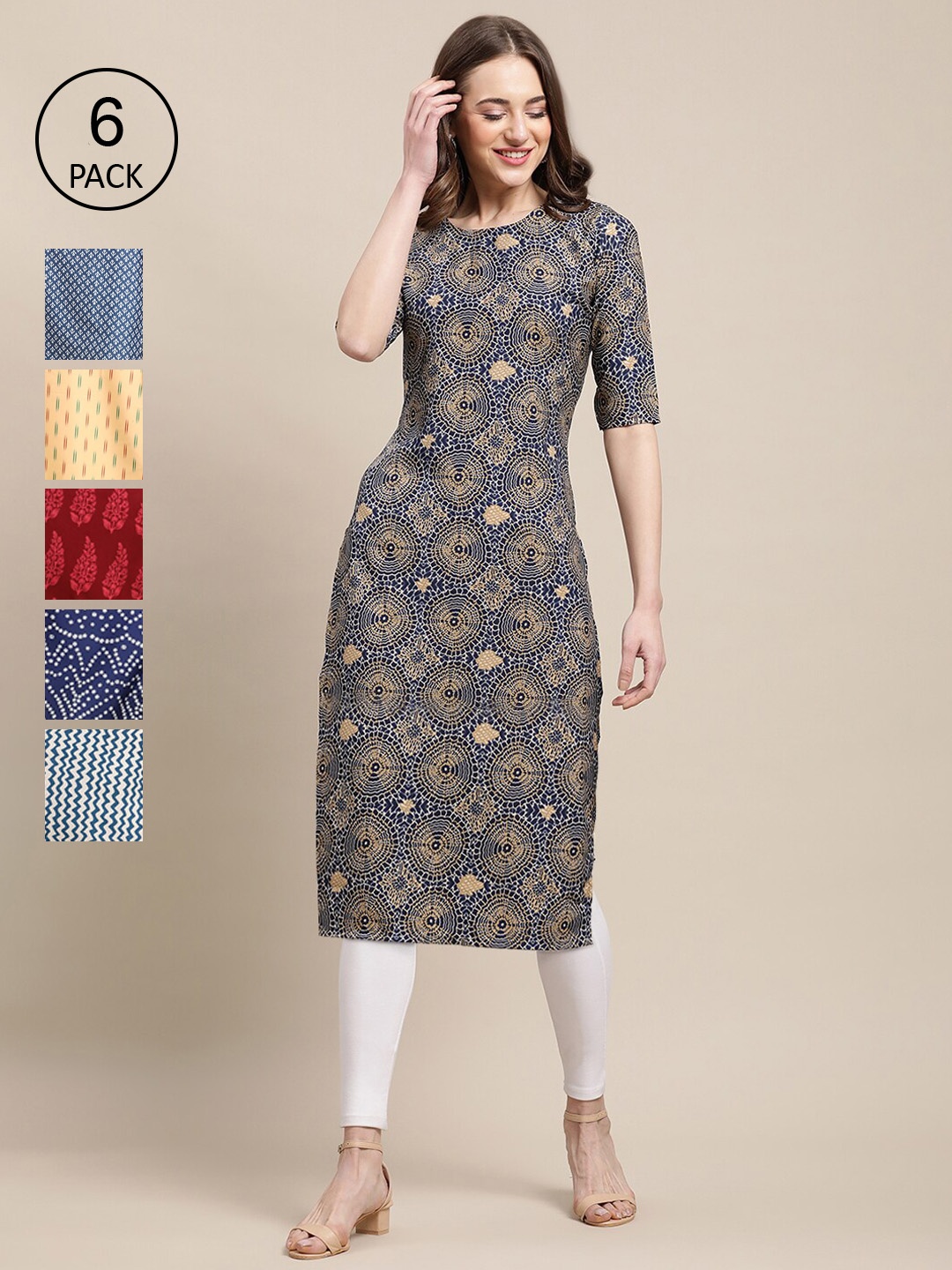 

Ethnic basket Pack Of 6 Women Printed Crepe Kurta, Red