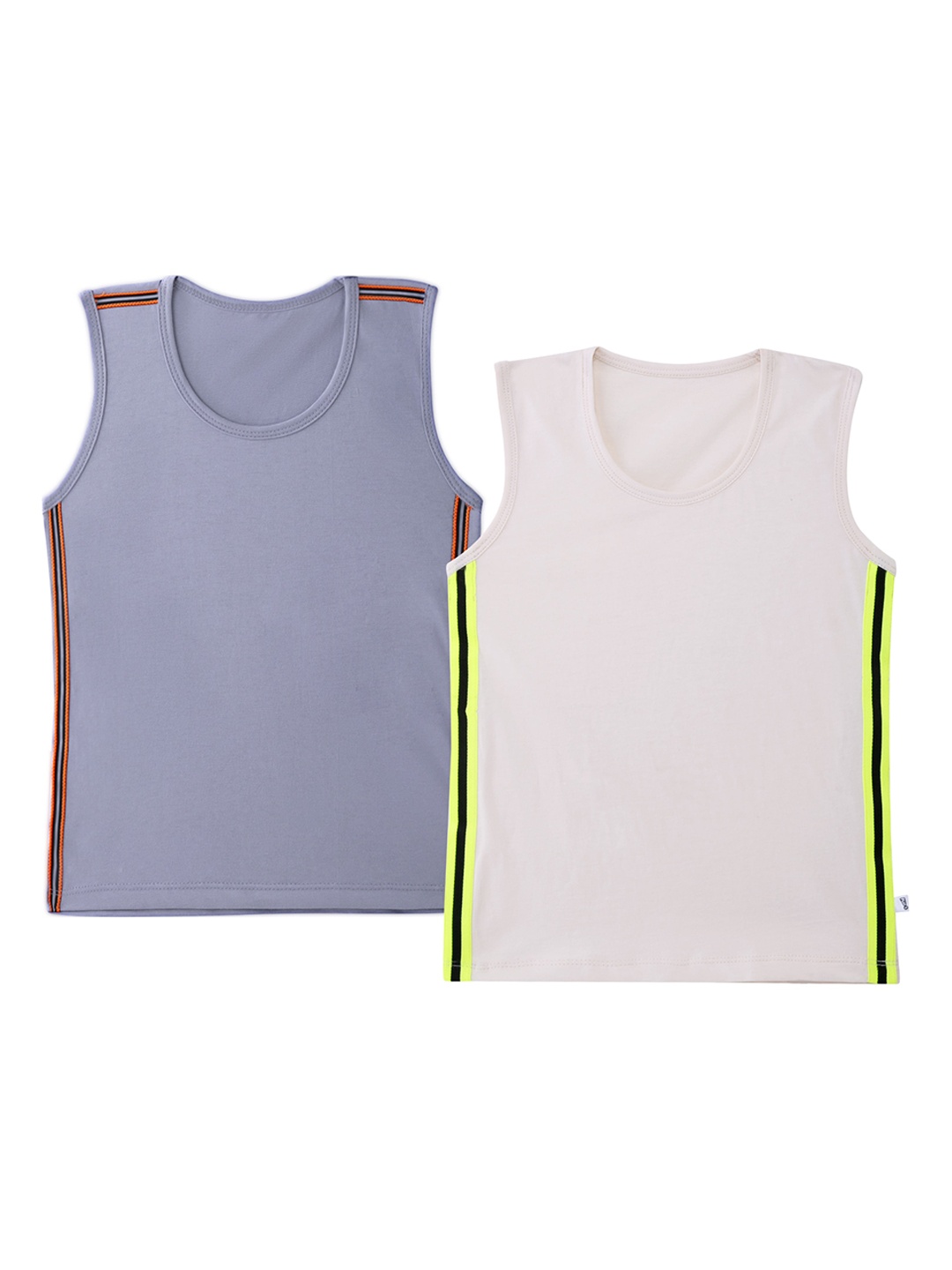 

You Got Plan B Boys Pack Of 2 White & Grey Solid Pure Cotton Innerwear Vests