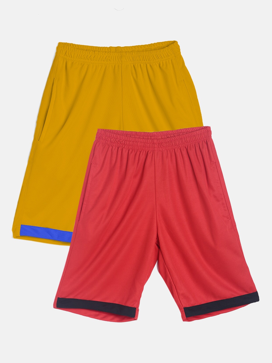

TINY HUG Boys Pack Of 2 Red & Yellow High-Rise Outdoor Shorts