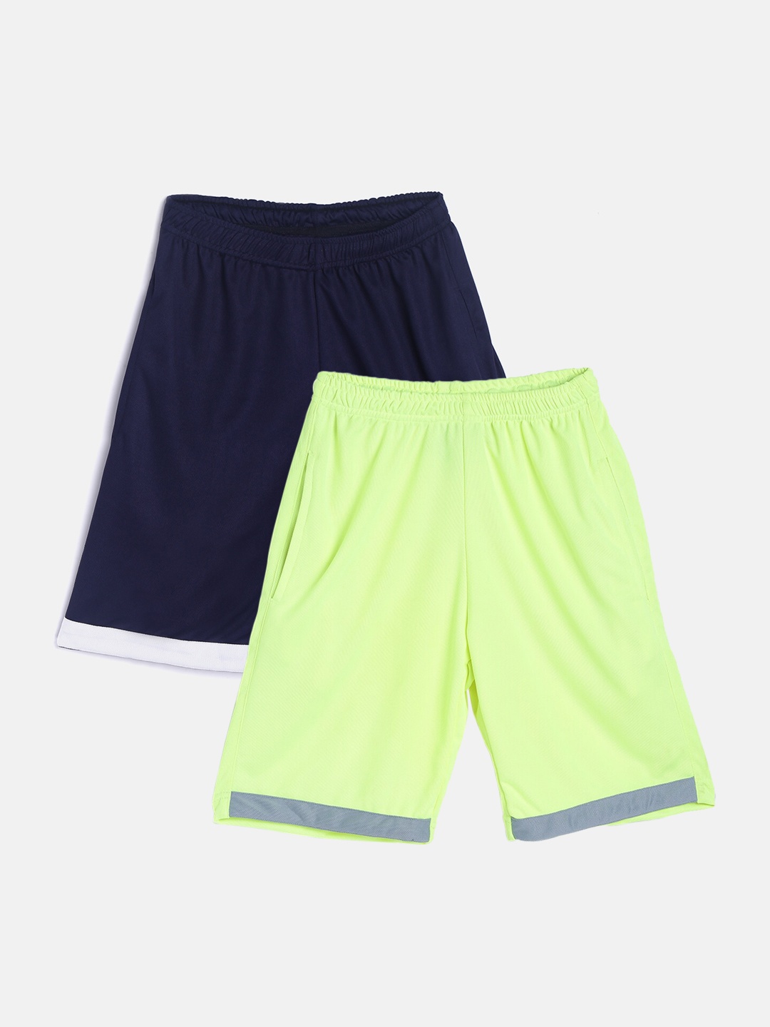 

TINY HUG Boys Pack Of 2 Fluorescent Green High-Rise Outdoor Sports Shorts