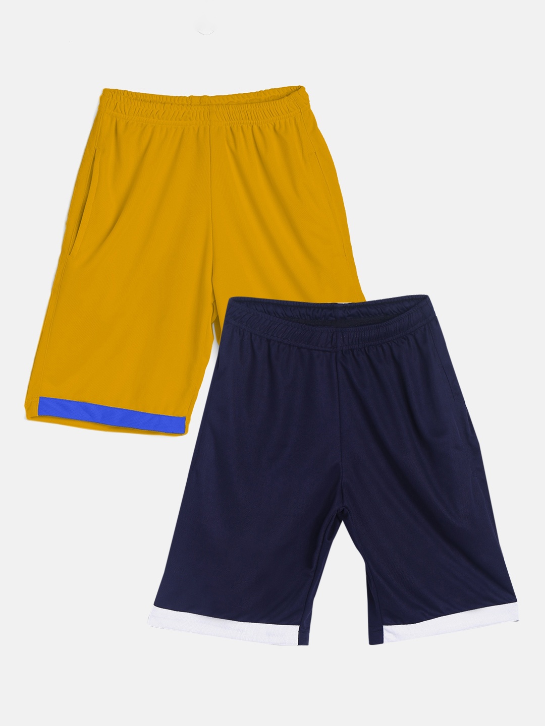 

TINY HUG Boys Pack Of 2 Navy Blue And Yellow High-Rise Rapid Dry Outdoor Shorts