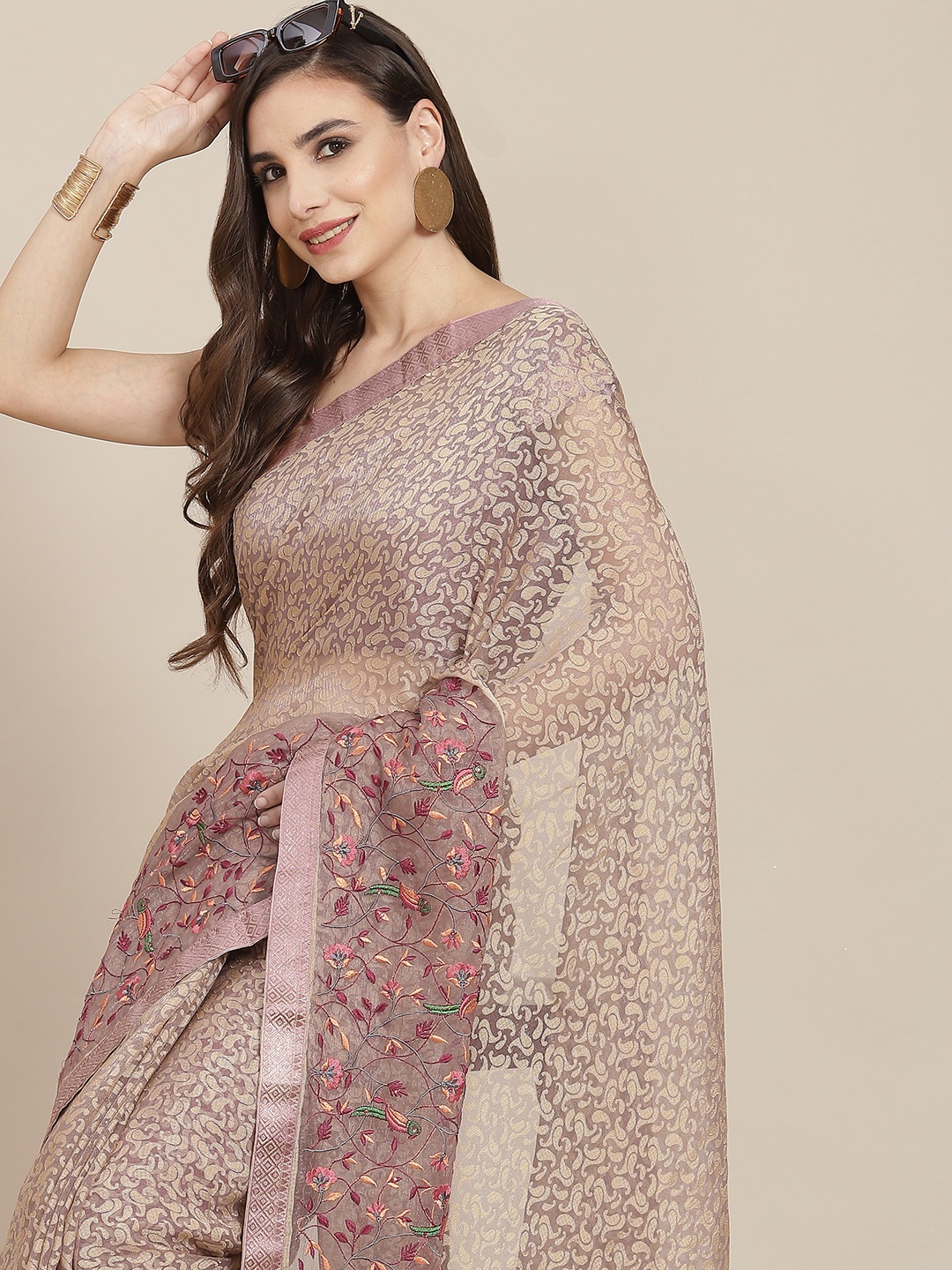 

SAARYA Blue Floral Embroidered Saree