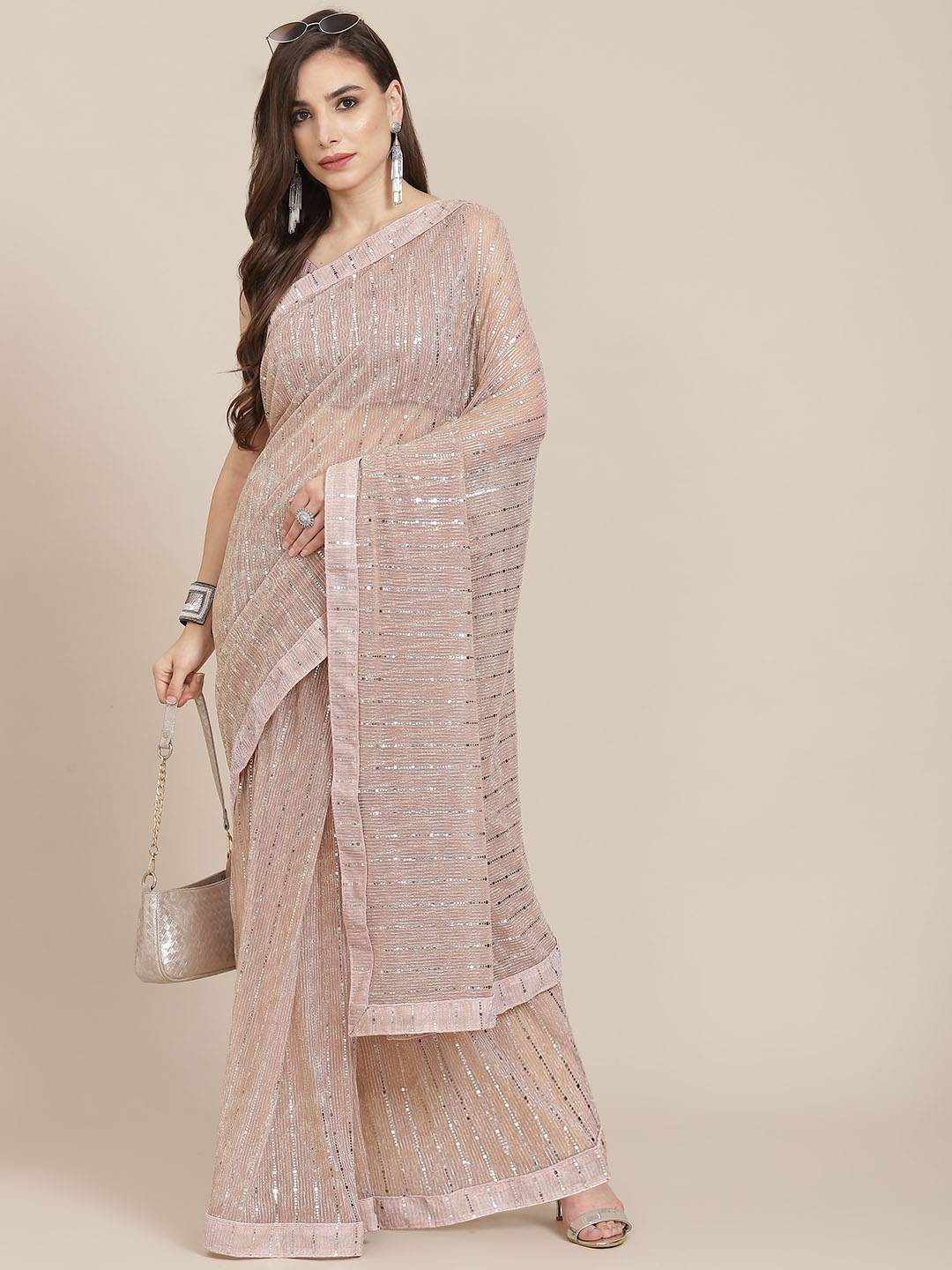 

SAARYA Beige Sequin Embellished Saree with Blouse Piece