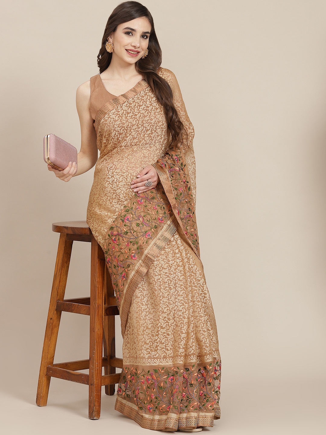 

SAARYA Brown Floral Saree