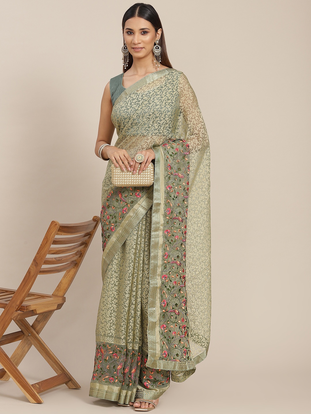 

SAARYA Woman Green Ethnic Motifs Saree