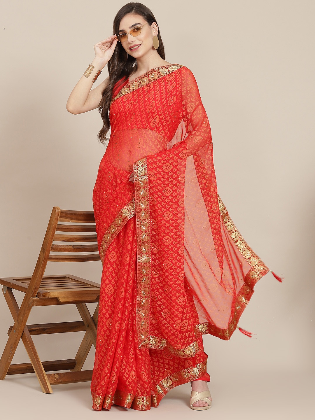 

SAARYA Red Ethnic Motifs Zari Saree