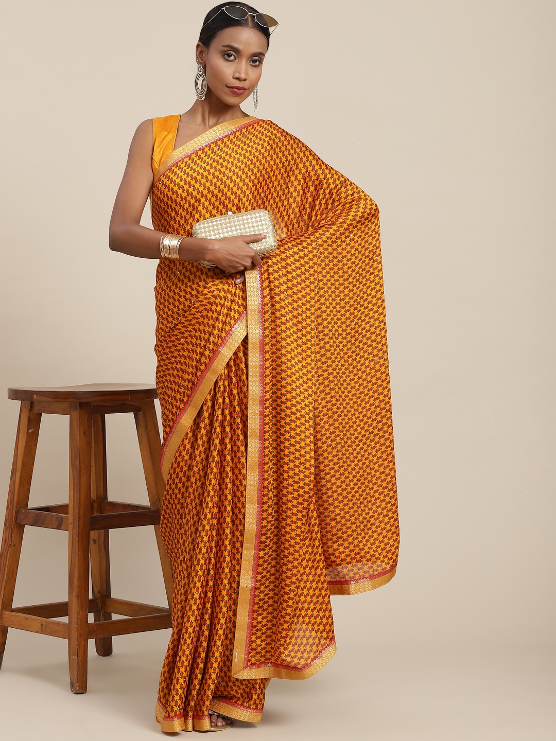 

SAARYA Mustard Ethnic Motifs Zari Saree