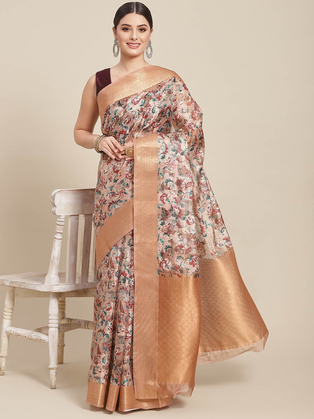 

SAARYA Off White & Coffee Brown Ethnic Motifs Printed Saree