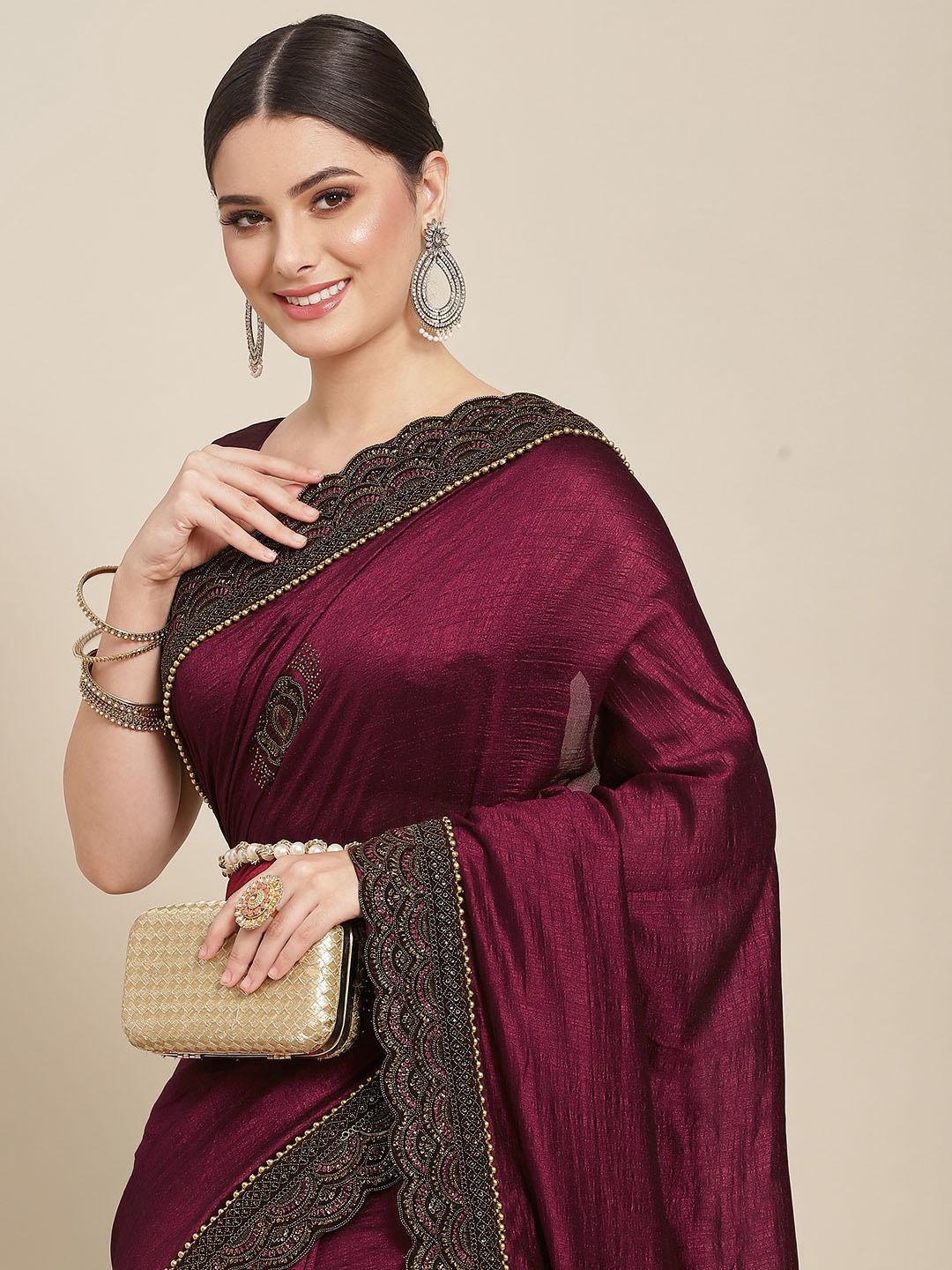 

SAARYA Purple Ethnic Motifs Embroidered Saree