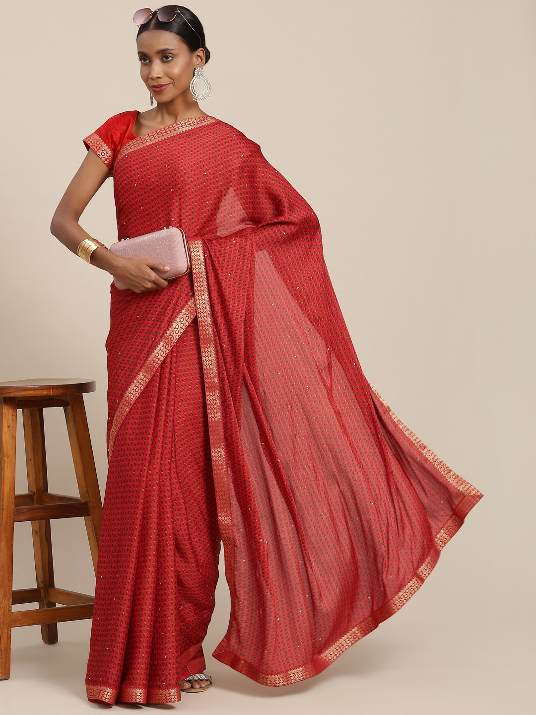 

SAARYA Red Ethnic Motifs Zari Saree