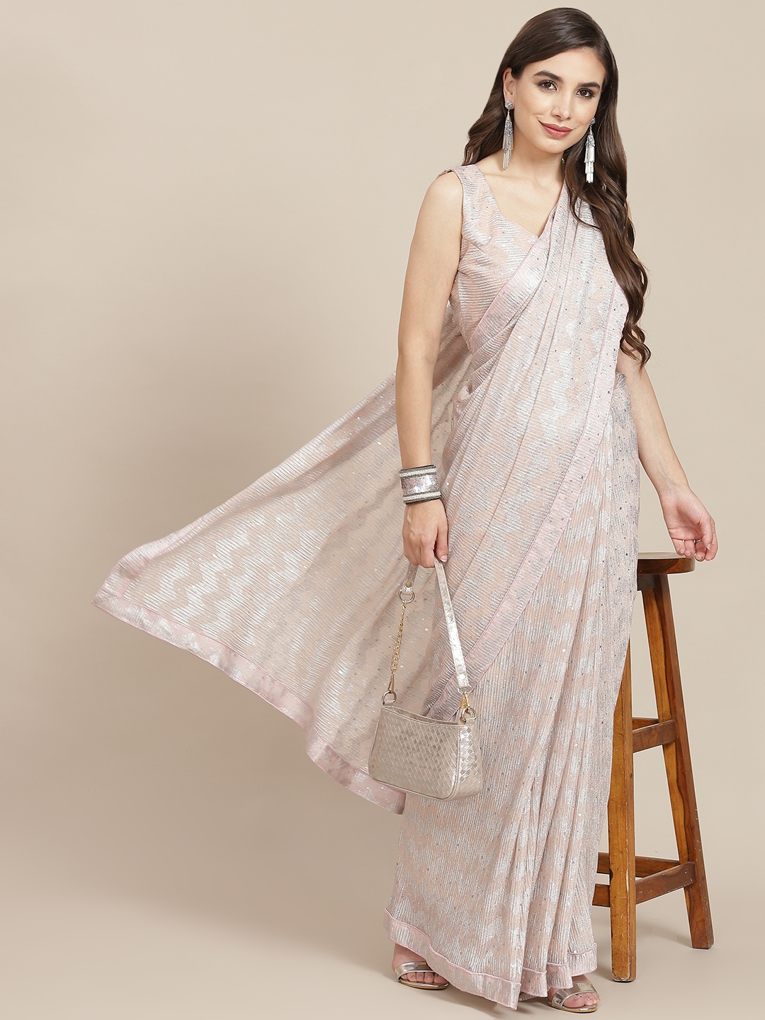 

SAARYA Cream-Coloured Sequinned Saree