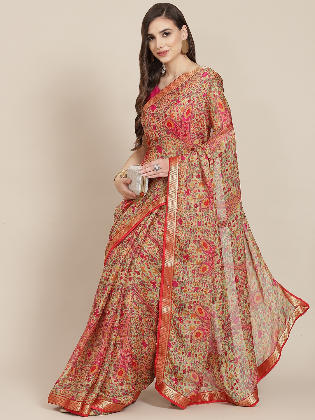 

SAARYA Magenta & Orange Ethnic Motifs Printed Saree with Blouse Piece