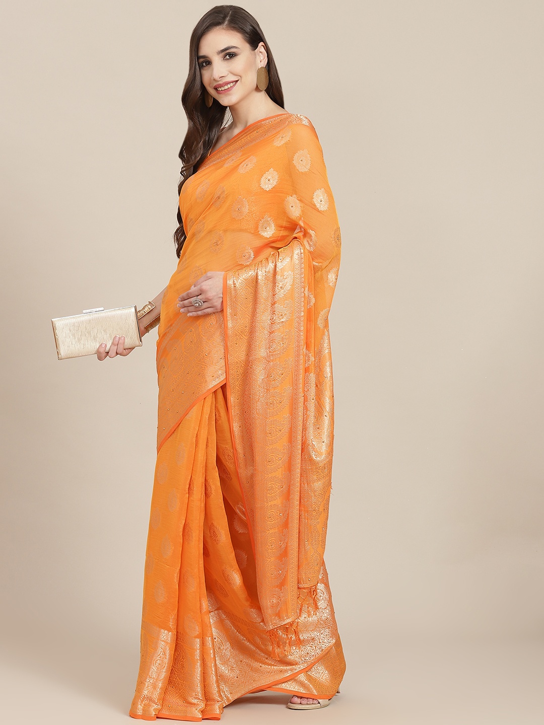 

SAARYA Orange Ethnic Motifs Zari Saree