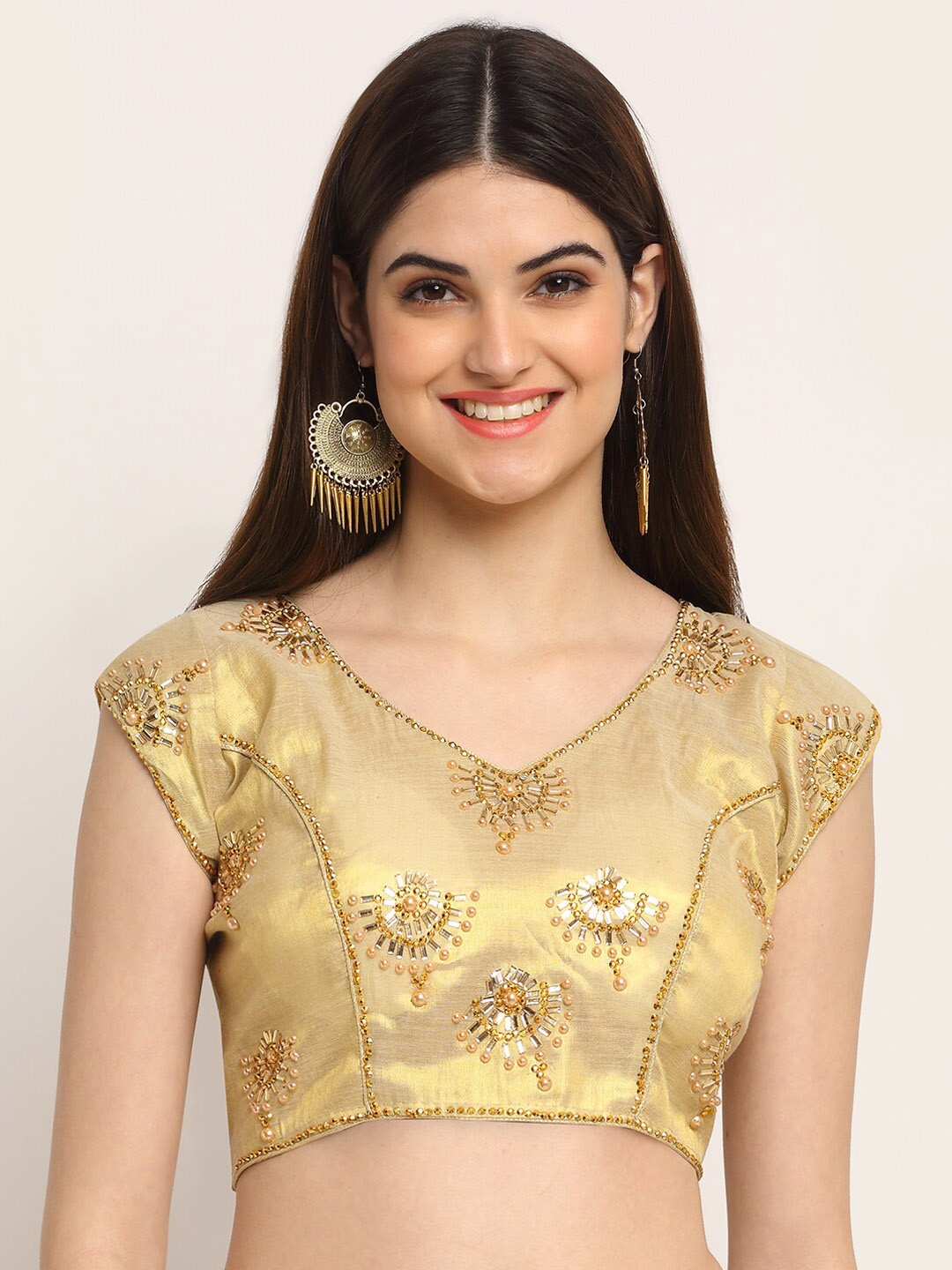 

Grancy Golden Embellished Saree Blouse, Gold