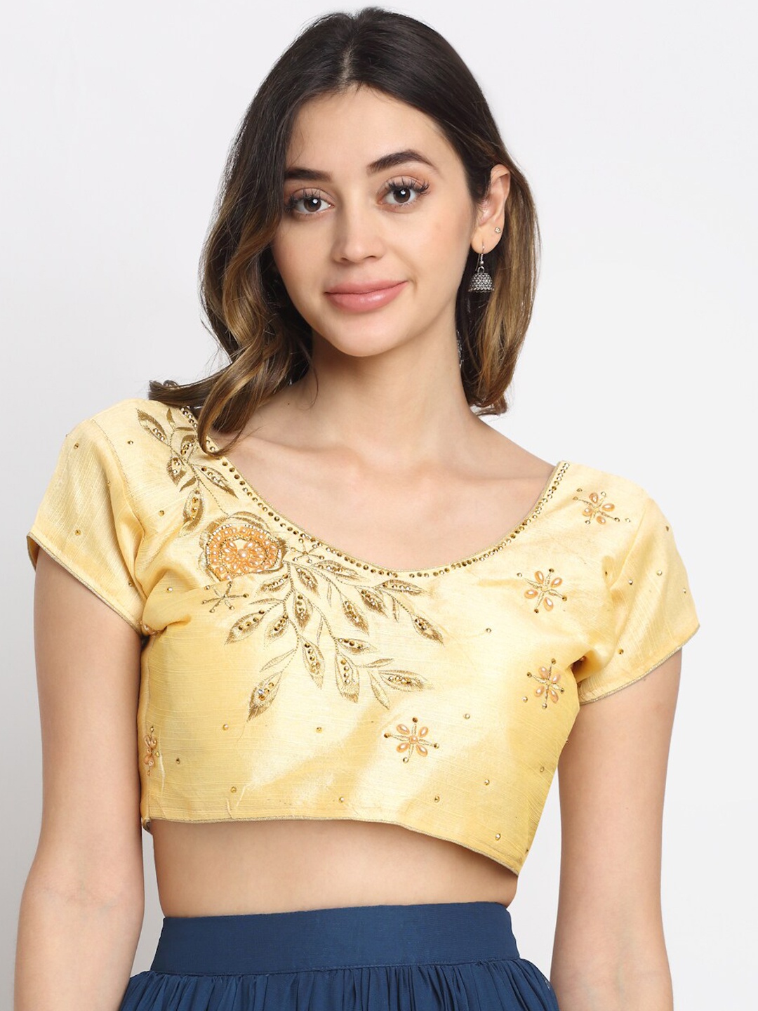 

Grancy Golden Silk Embroidered Saree Blouse, Gold