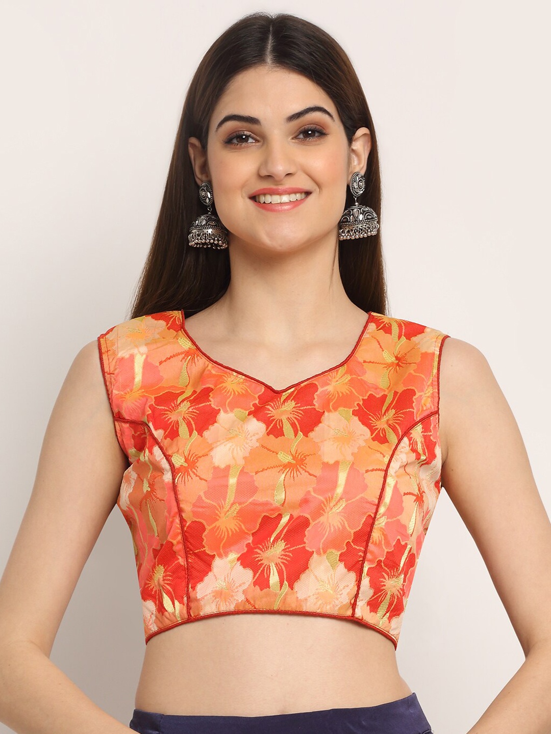 

Grancy Orange & Red Printed Saree Blouse