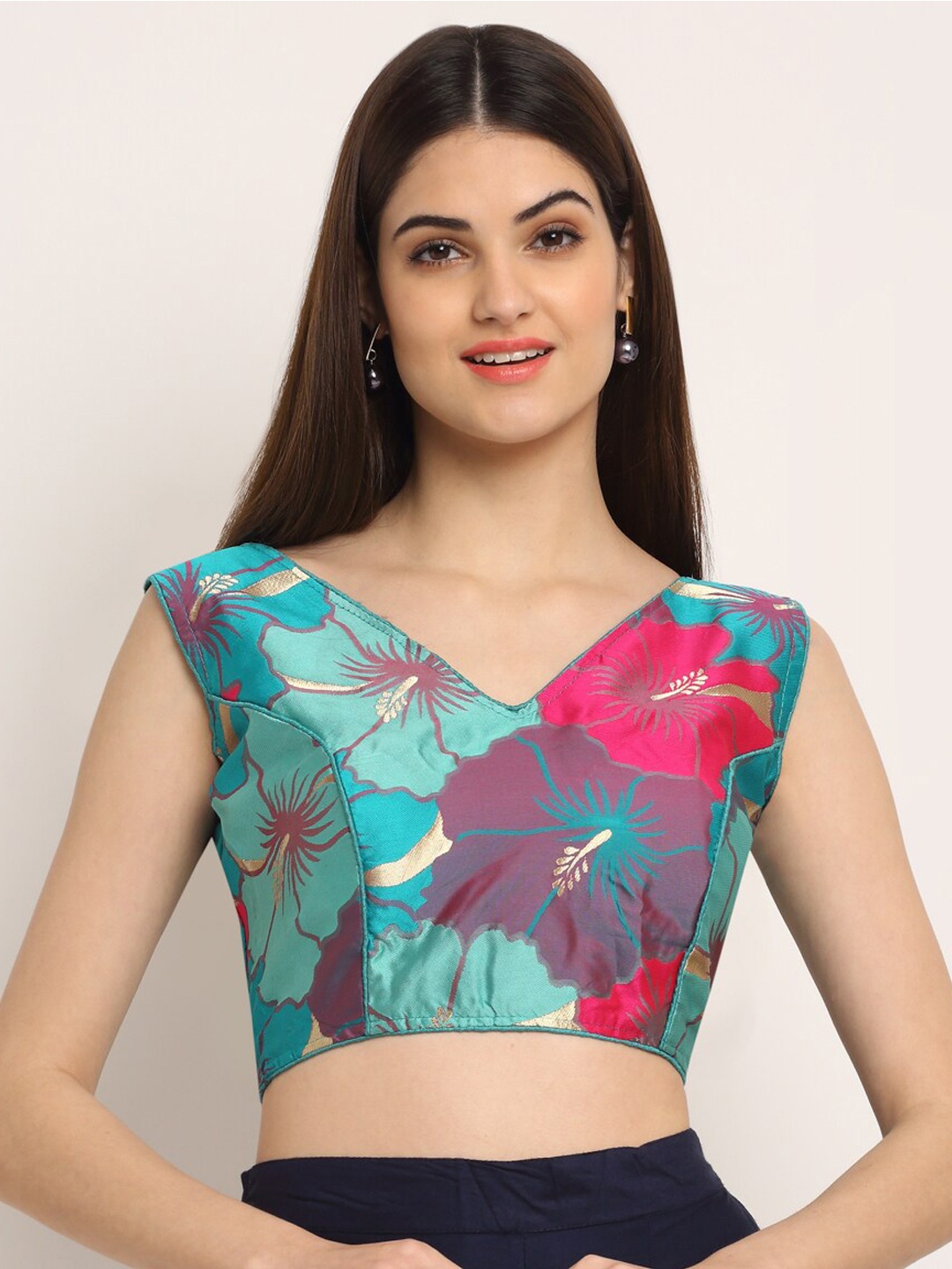 

Grancy Women Blue Printed Saree Blouse