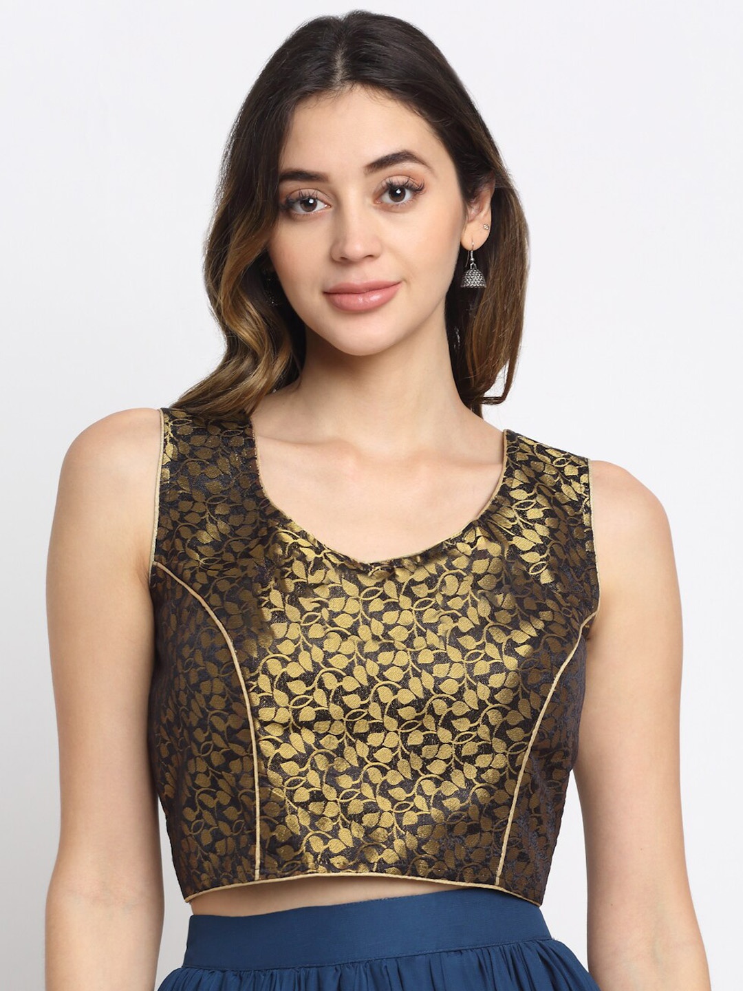 

Grancy Women Copper Printed Silk Saree Blouse
