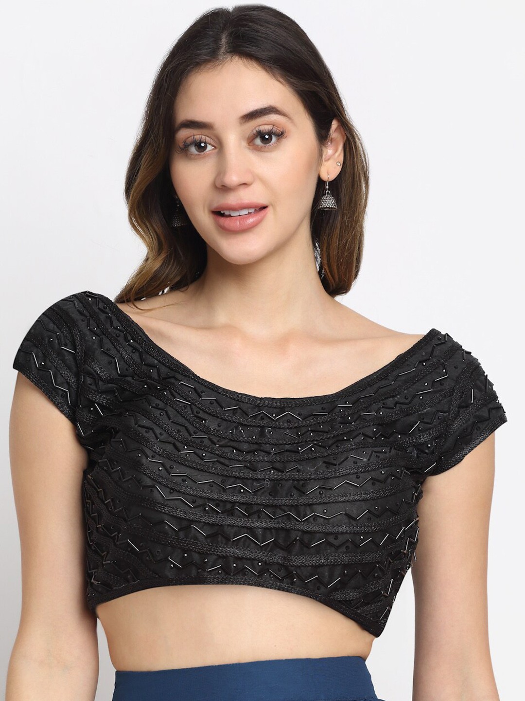 

Grancy Women Black Embroidered Saree Blouse